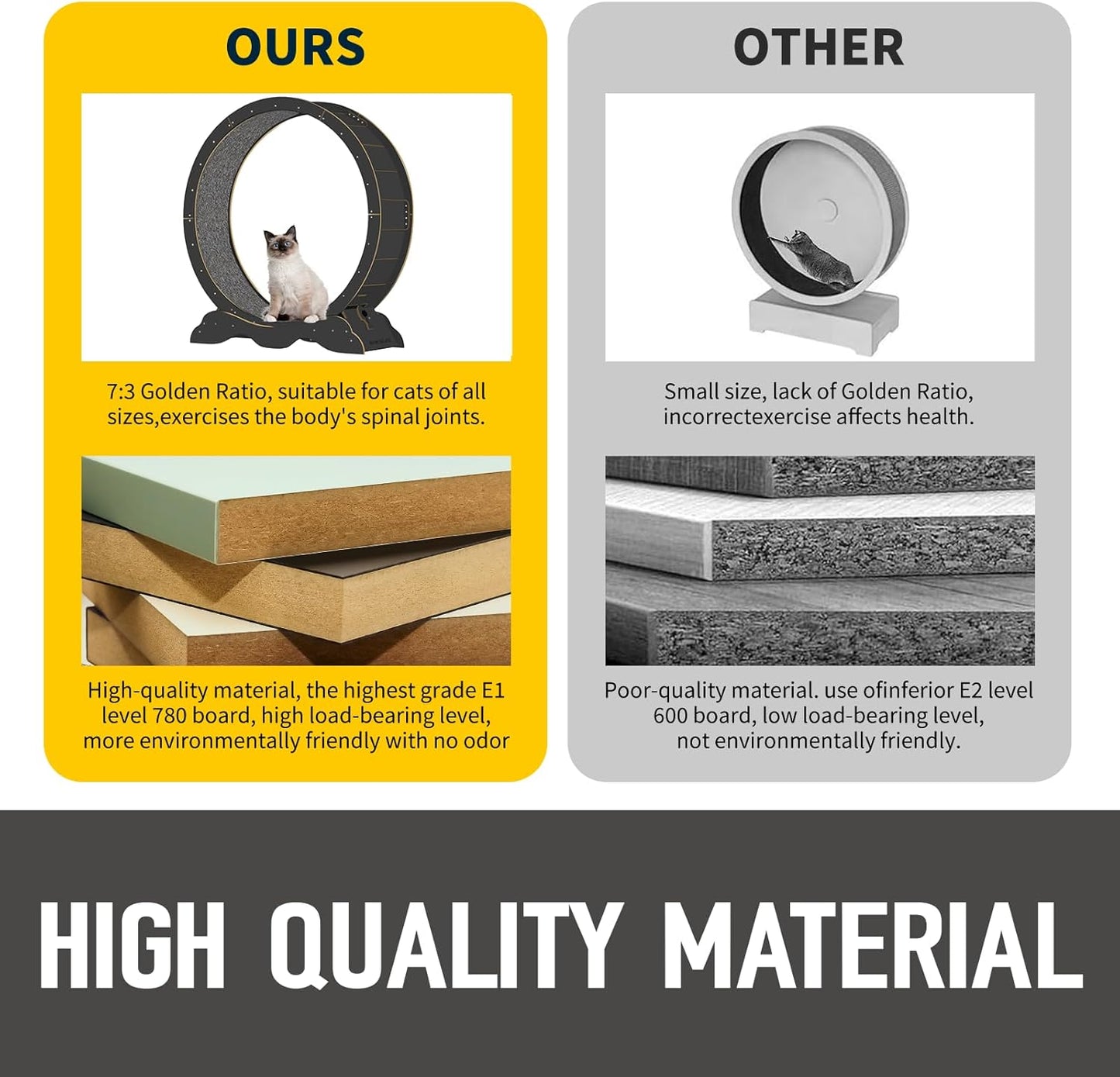 Cat Exercise Wheel 45 Inch Cat Treadmill for Indoor Cats, Running Wheel with Detachable Carpeted Runway, Cats Running Wheel Carpet Suitable for Most Pets Weight Loss and Health (Black, L)