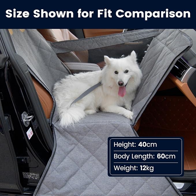 Front Seat Dog Car Seat for Small/Medium Dogs with Door Protection – Full Coverage Pet Booster Seat with Mesh Window, Zippered Side Flaps, Safety Buckle, Grey Linen Fabric