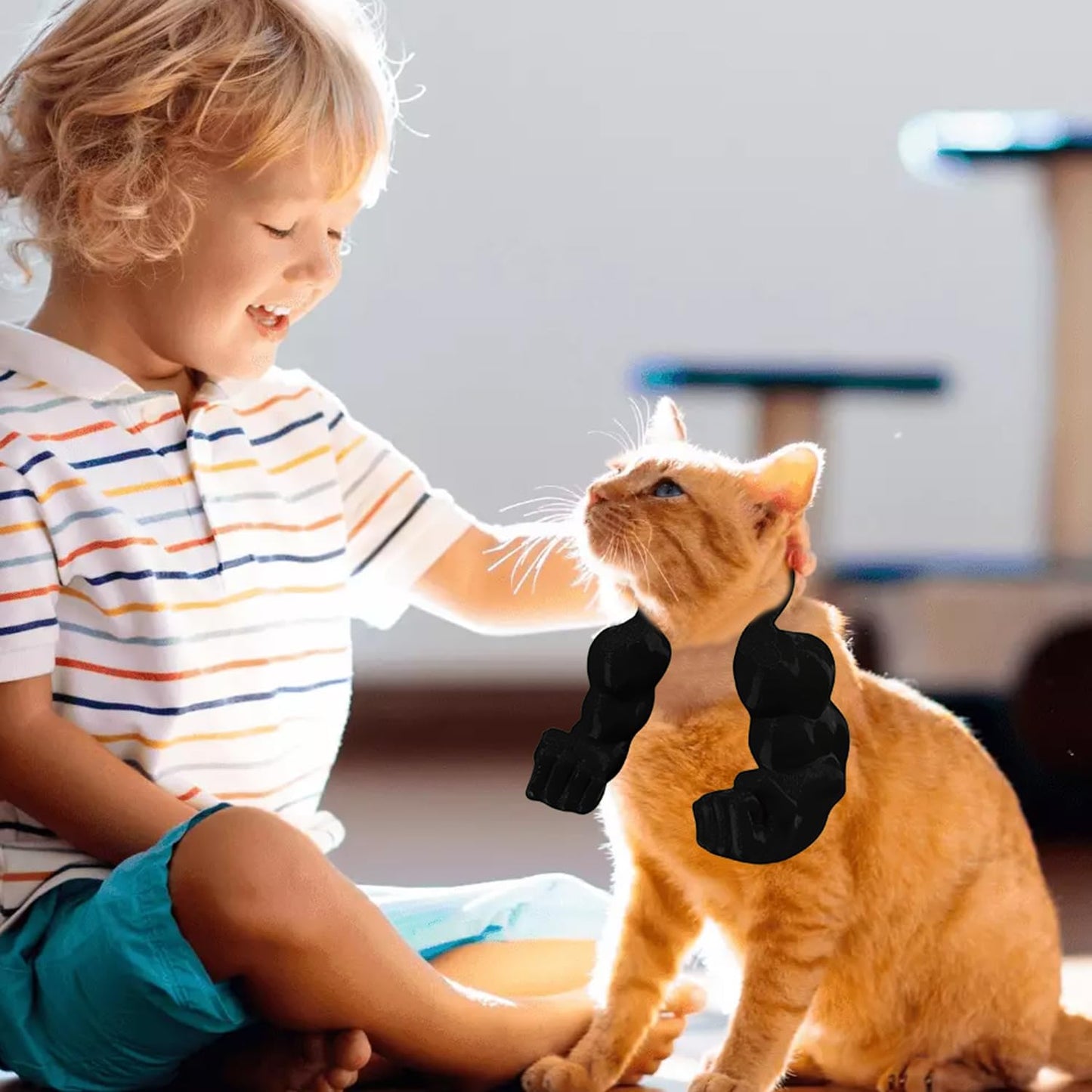 Creative Cat Muscle Arms,3D Printed Cat's Neck Arm with Muscle,Funny Pet Props Hanging Arm for Kitten Birthday Party Supplies,Funny Halloween Costume Prop Adjustable Lightweight Design (Black)