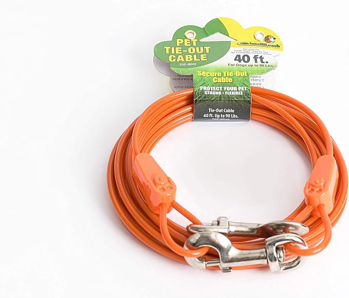 40ft Tie-Out Cables for Dogs - Strong, Safe, and Durable Dog Tie-Outs for Small Dogs up to 90 Pounds - Weather and Wear Resistant Galvanized Aircraft Cable for Outside Use