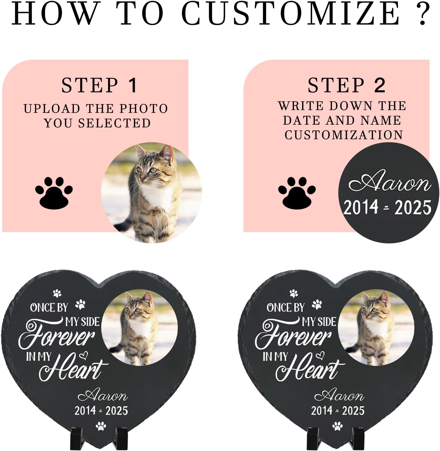 Personalized Pet Memorial Stone - Heart-Shaped Custom Cat Grave Marker with Engraved Name & Photo - Pest Grave Stone for Remembrance Dog/Cat Passing Away Sympathy Gifts (Style F)