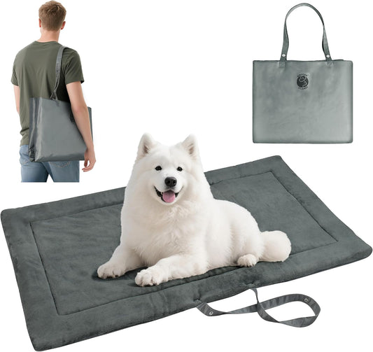 Catalonia Classic Waterproof Dog Mat, Portable Reversible Pet Travel Mat, Pet Cushion Pad with Handle for Small Medium Dogs Cats, Indoor or Outdoor, 50x27.5 inch, Gray