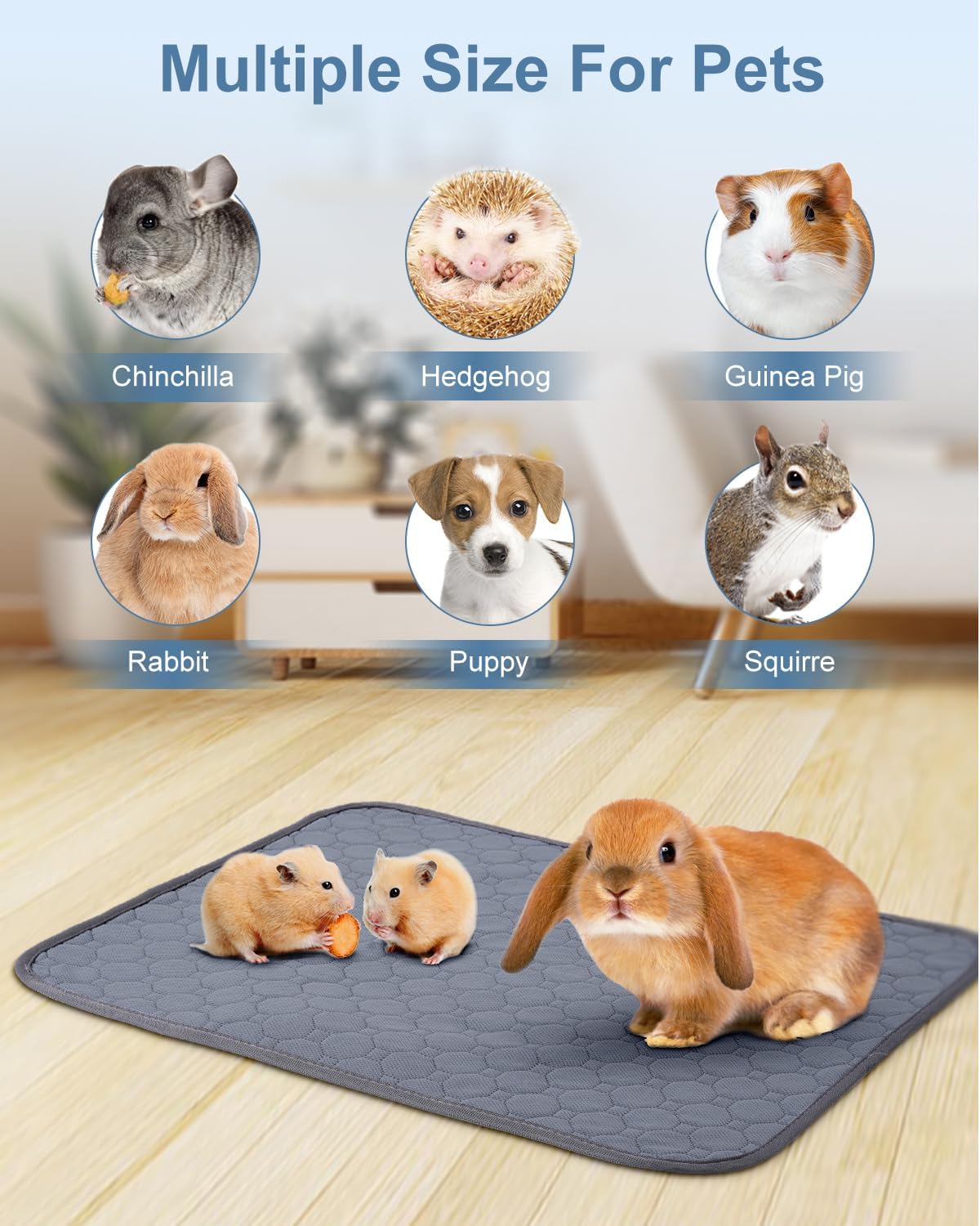 4 Pack 24 x 18 Inch Guinea Pig Cage Absorbent Liner Reusable Waterproof Super Absorbent Guinea Pig Urine Pad Non-Slip Mat for Small Animals Rabbit Hamster Rat. Washable Guinea Pig Bedding