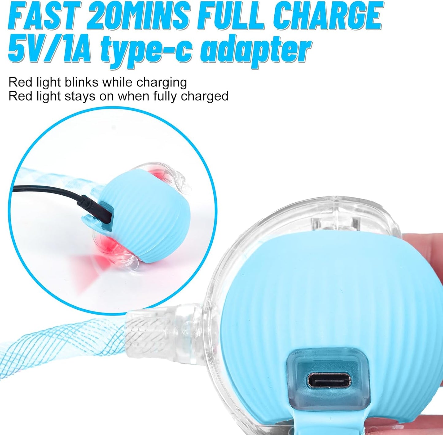 Interactive Cat Toy Ball for Indoor Cats with Mesh Tail & Foils, Automatic Rolling Three Modes Agile Moving Cat Ball to Keep Them Busy Rechargeable, Blue