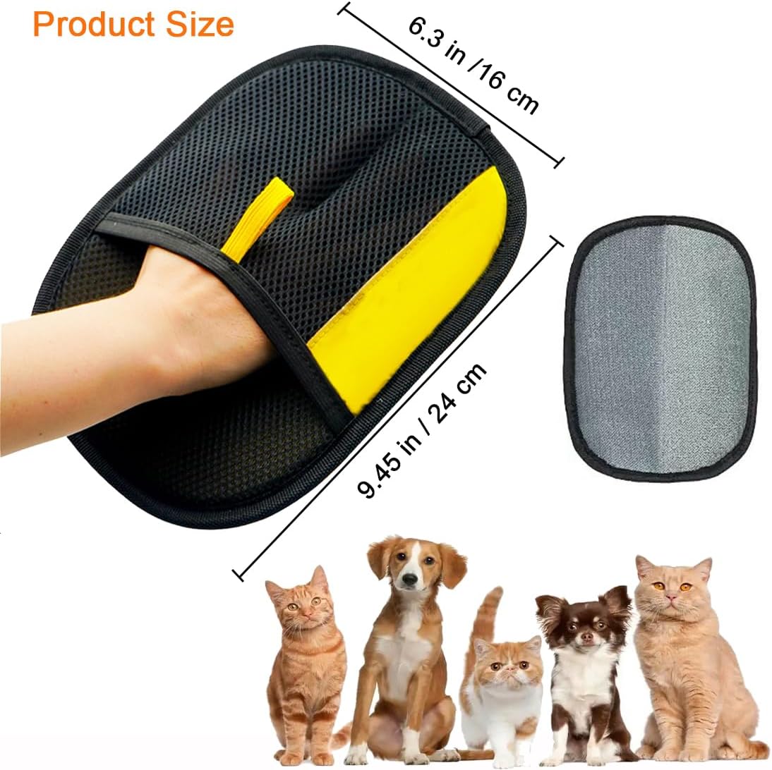 MERRYGOLD 2PCS Pet Hair Removal Glove for Cats and Dogs, Electrostatic Pet Hair Remover Grooming Glove, Reusable Cat Dog Hair Remover Glove Brush for Bed, Clothes, Couch, Carpet, Car Seat