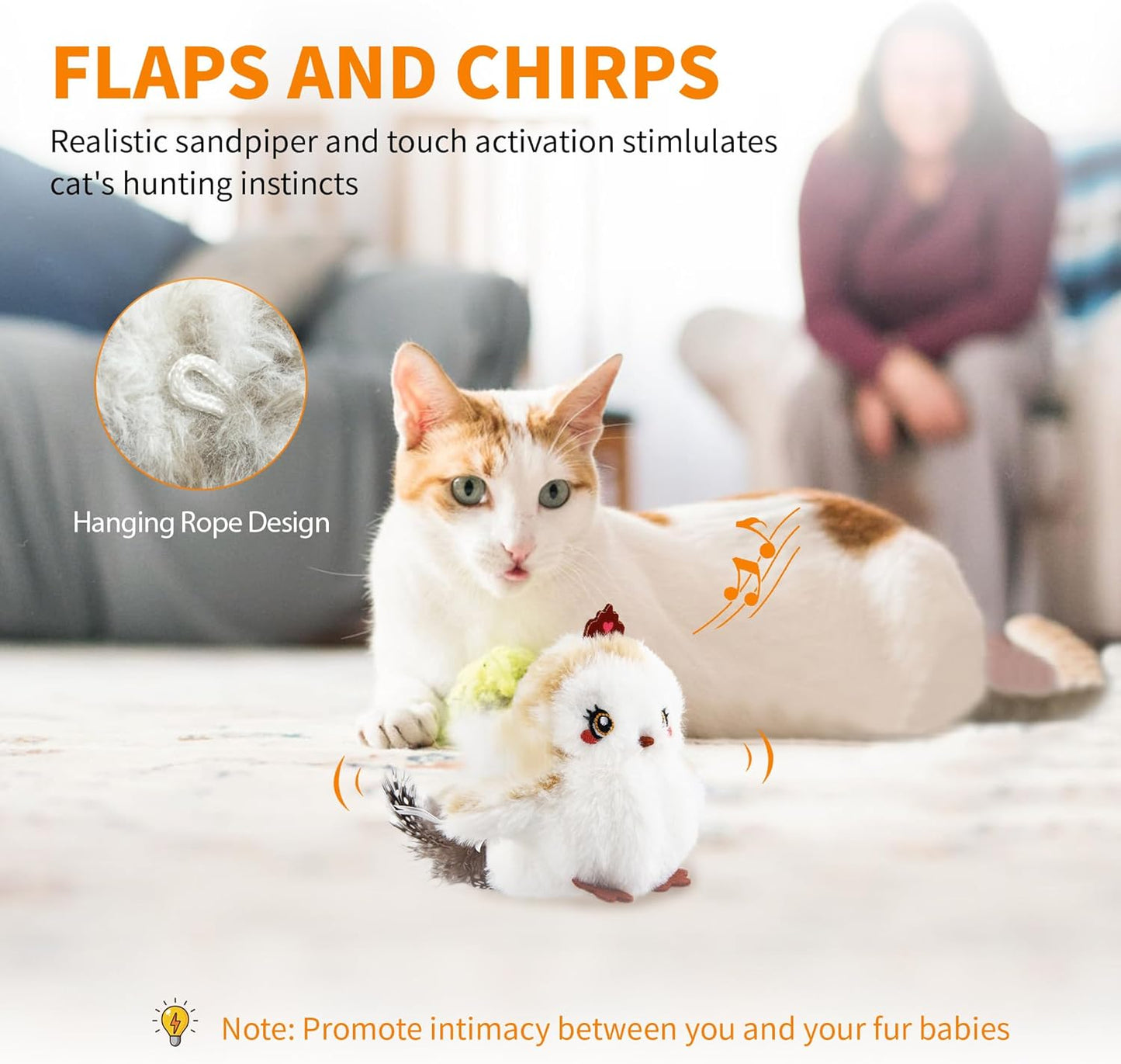 Gigwi Flappy Bird Cat Toy For Indoor Cats, Rechargeable Lifelike Sandpiper Interactive Flapping Bird Cat Toy Tweet, Flapping Wings & Lively Chirping, Catnip Toys For Kitten, Touch Activated (Princess)