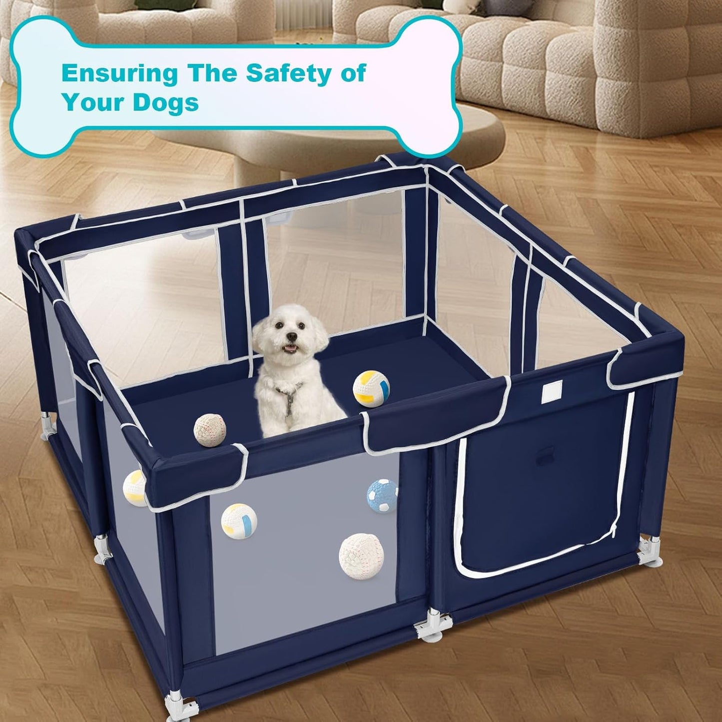 Dog Playpen 50 × 50 inch, Puppy Playpen with Bottom, 32 Inch Height Pet Playpen