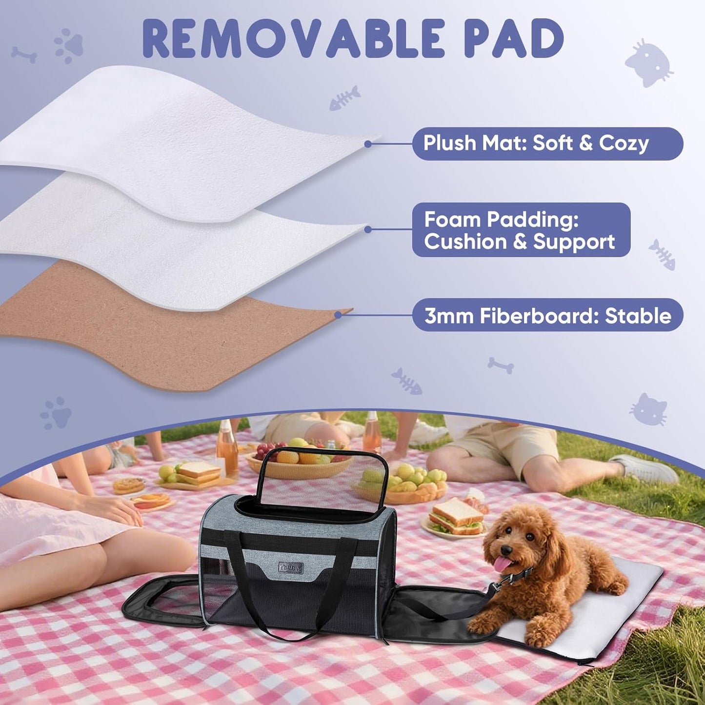 BALEINE Cat Carrier, Puppy Dog Carrier for Small Medium Pets Up to 22 Lbs, Soft-Sided Dog Travel Bag with Safety Zippers, Collapsible Pet Carrying Case (Gray, XL, 19"x12"x12")