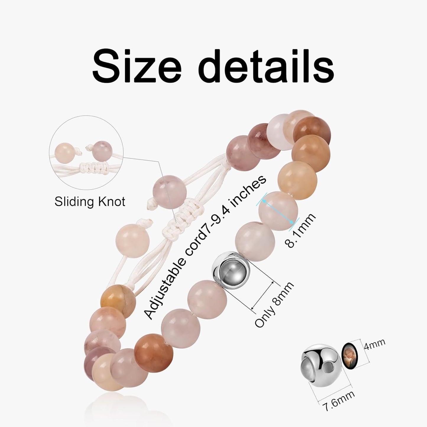 EMIRISTIC Custom Photo Bracelet - Personalized Picture Natural Stone Cuban Chain Bracelet - Any Special Day Gifts