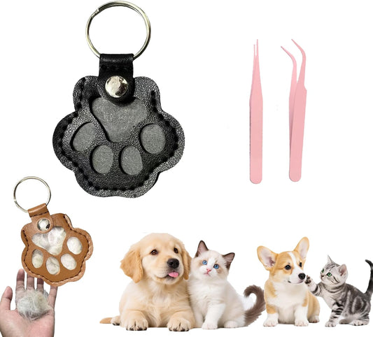dog fur keepsake keychain cute pet paw shaped leather keychain for dog&cat hair keepsake
