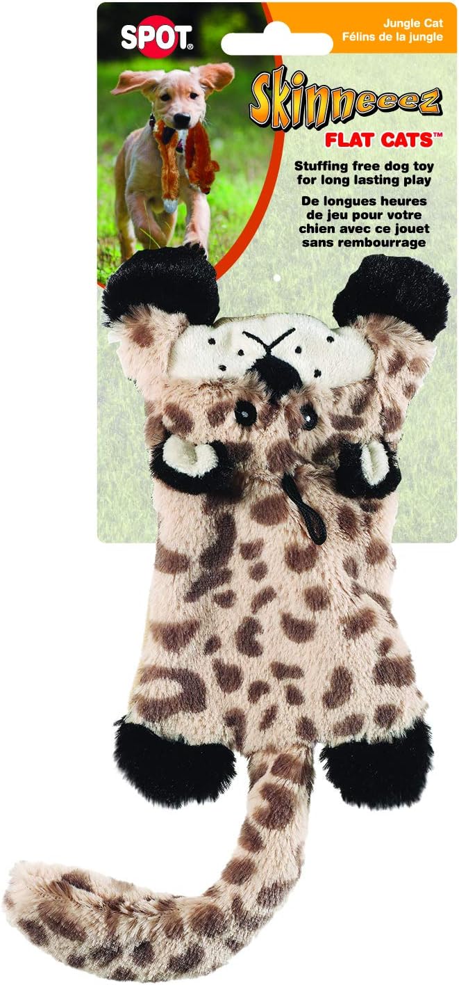 SPOT Skinneeez Flat Cat 11.5 Inch Stuffing-Free Plush Squeaky Dog Toy – Soft Interactive Toy for Mini and Small Dogs – Mess-Free Play for Light Chewers – Assorted Styles