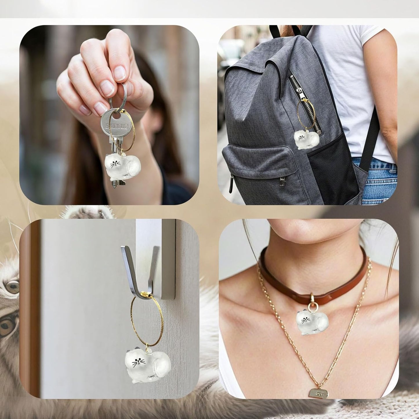 Cat Hair Keychain, 2Pcs Cat Hair Storage Bottle，Pet Fur Keepsake,Pet Hair Storage/Memorial Keychain,Cute Pet Memorial Gifts,[E Model]