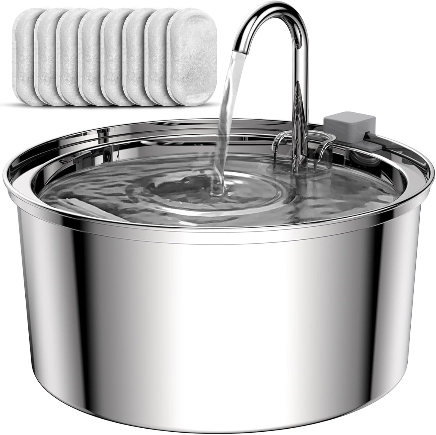 Tomxcute Cat Water Fountain, 3.2L/108oz Automatic Stainless Steel Pet Fountain Dog Water Dispenser, Ultra-Quiet Pump and 3 Replacement Filters & for Cats, Dogs, Multiple Pets