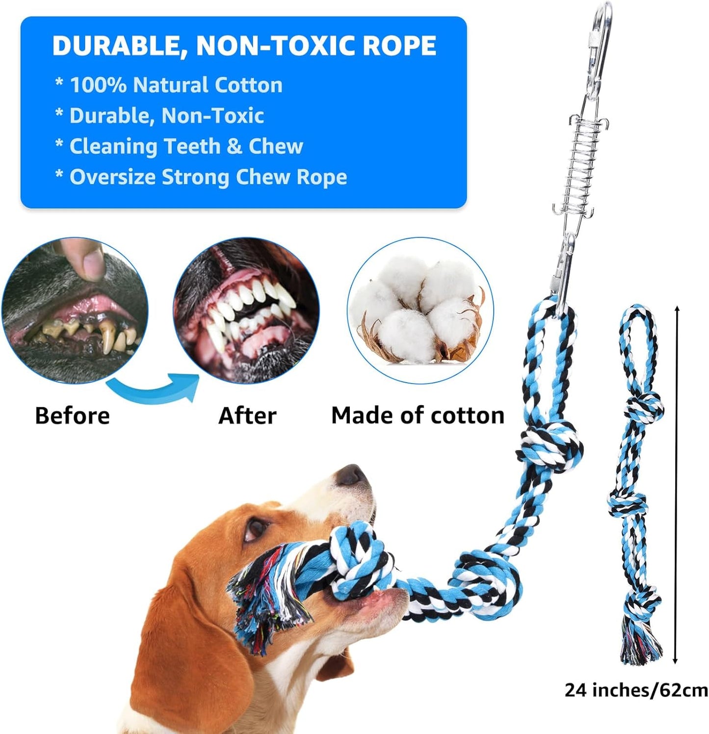 LOOBANI Spring Pole Toy for Pitbull: Tether Tug of War Toys for Small Large Aggressive Chewers Dogs to Exercise & Muscle Building & Bite Training,Outdoor Heavy Duty Bungee Solo Tree Tugger Hanging Toy