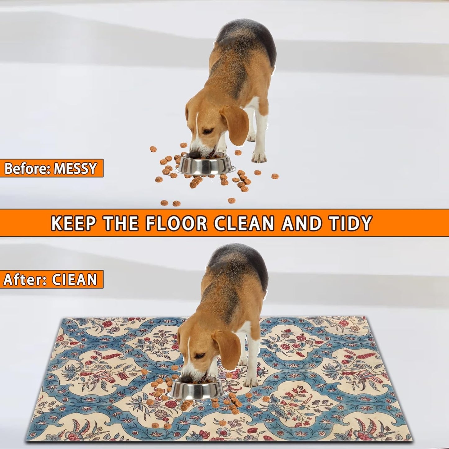 Pet Feeding Mat for Dogs and Cats - Super Absorbent Anti-Slip Bowl Pad, Eco-Friendly Washable Mat to Prevent Spills and Mess Boho Mat 16"x24"