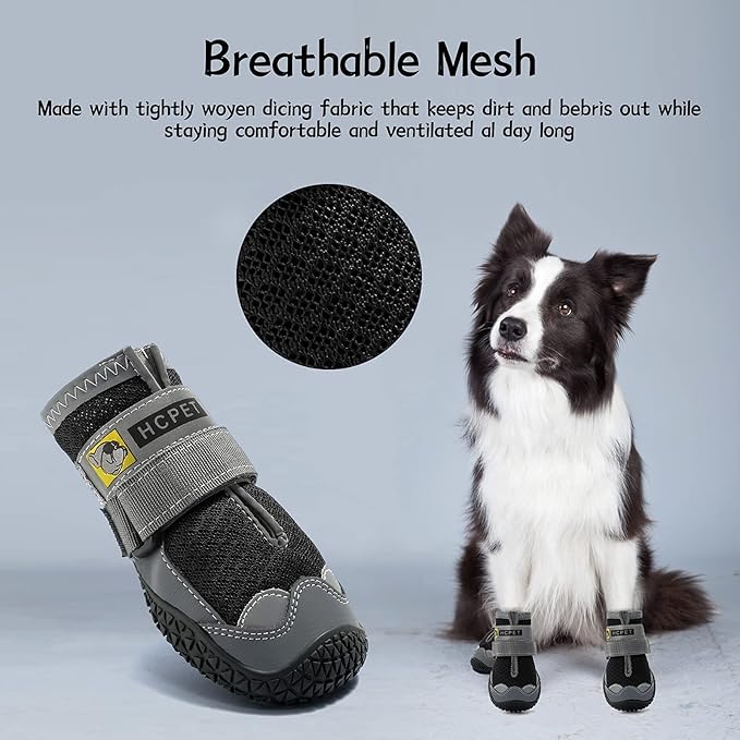 Dog Shoes for Large Dogs, Medium Dog Boots & Paw Protectors for Hardwood Floors, Outdoor Dog Booties for Hot Pavement Winter Snow Hiking, Breathable Dog Shoes with Reflective Strips Size 4