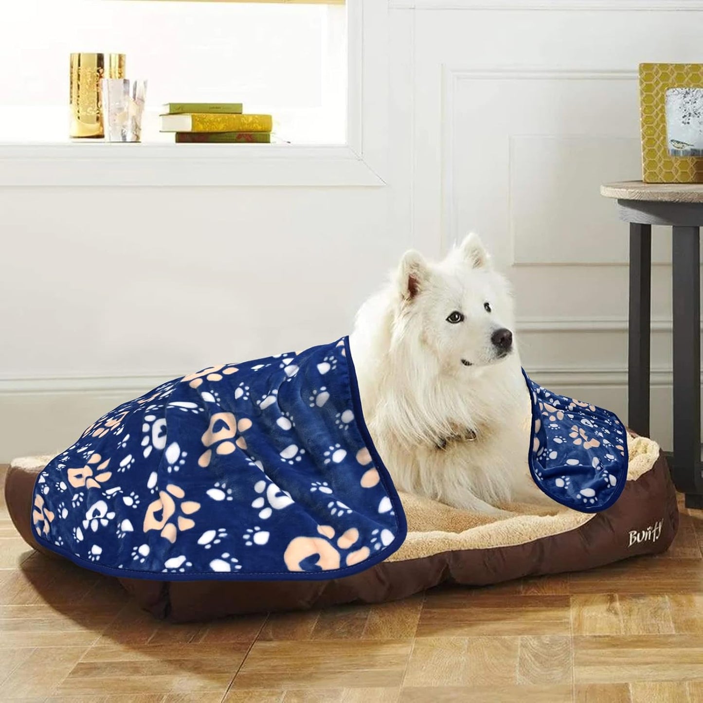 Dog Blanket, Soft Fleece Dog Blankets for Large Dogs, Fluffy Flannel Pet Cat Puppy Blanket Mat Cover for Bed Couch, Cute Paw Print Throw Blanket for Dogs, Blue 50"X40"