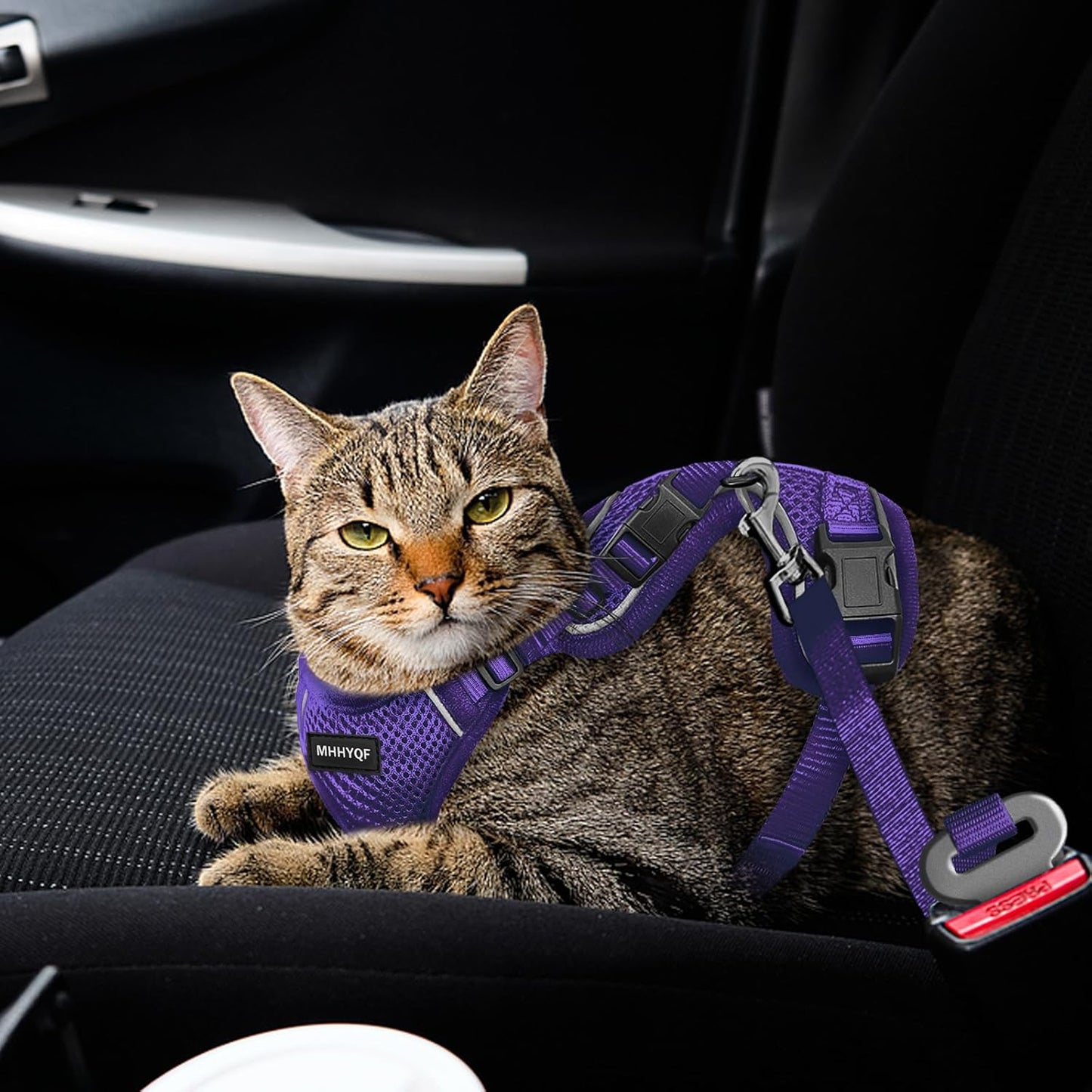 Cat Harness and Leash Set for Walking Escape Proof, Improved Four Place Adjustable Cat Car Harness, Soft Kittens Vest with Reflective Strip for Cats, Comfortable Outdoor Vest, Purple, XS