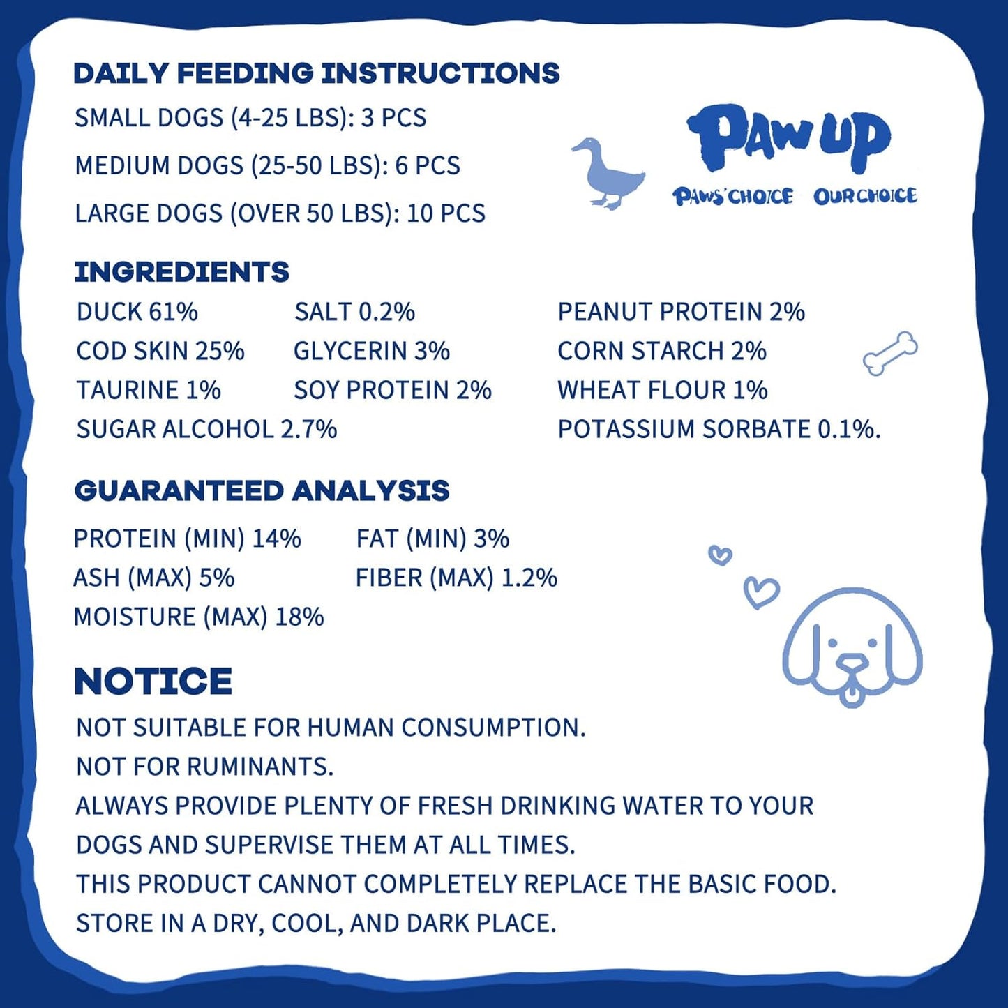 Cod Skin Dog Treats with Duck Dog Snacks High Protein and Omega-3, Natural Dog Chews w/Taurine, 12.5 oz