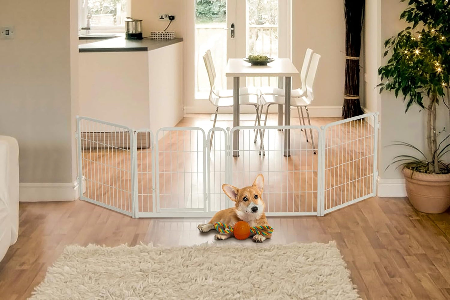 FXW Dog Gate Extra Wide Designed for Indoor Use, Adjustable Width Up to 92-inch Wide (24" H 4 Wire Panels for Puppies and Small Dogs), Black