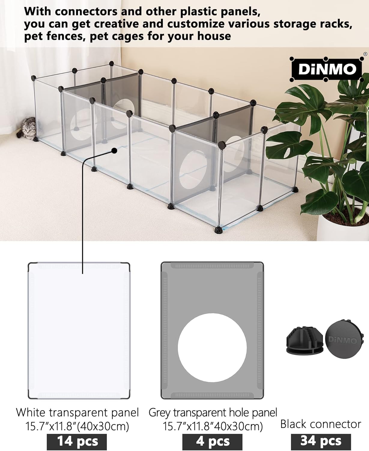DINMO 4 Pcs Transparent Plastic Panel, 11.8" x 15.7", for DIY Small Animal Playpen and Cube Storage Unit