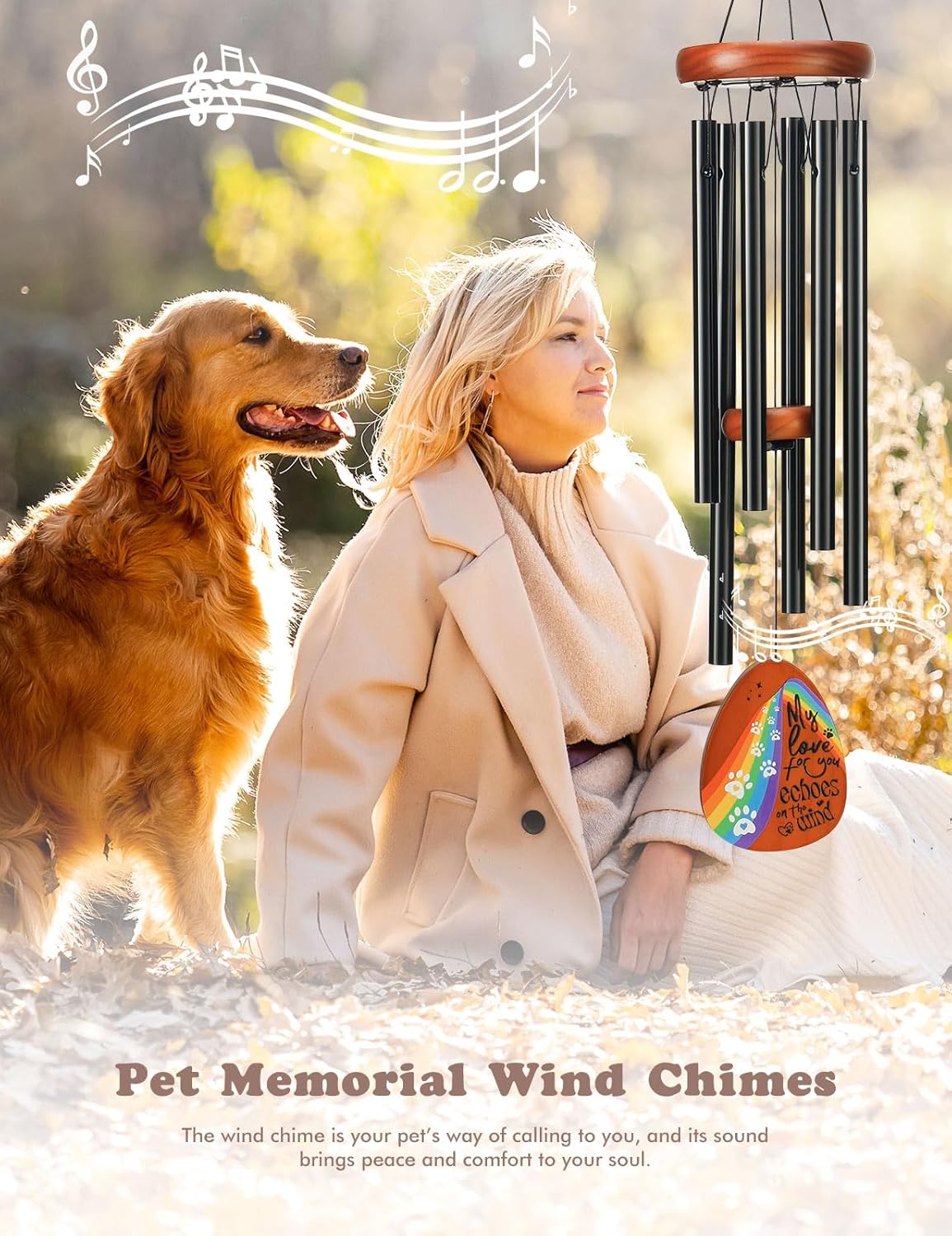 Dog Memorial Gifts for Loss of Dog, Pet Memorial Gifts for Dogs, 26" Pet Memorial Wind Chimes for Loss Dog, Loss of Dog Sympathy Gift, Dog Wind Chime with Rainbow Bridge for Outside Garden Patio