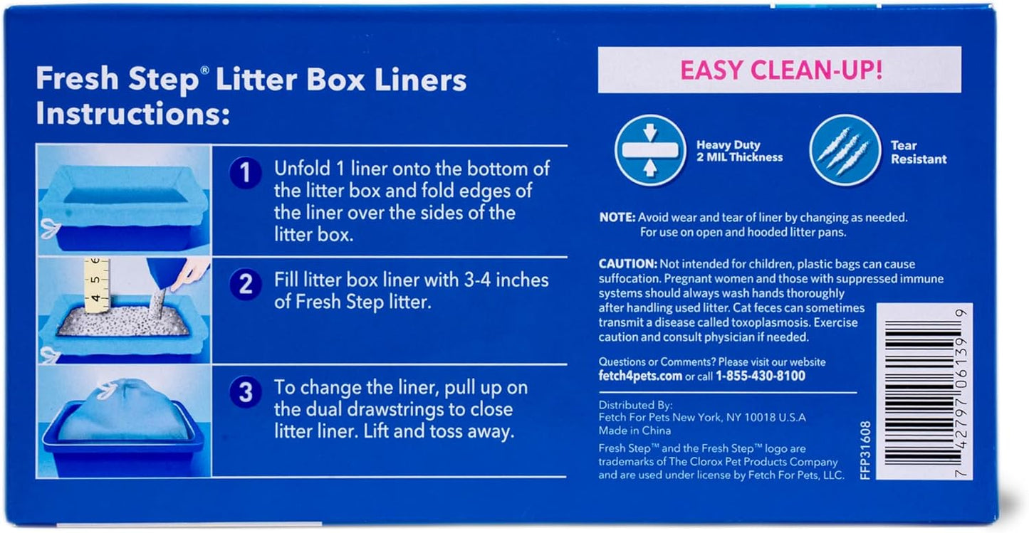 Fresh Step Drawstring Cat Litter Box Liners, Fresh Scent - Kitty Litter Bags for Rectangle or Oval Large Litterboxes, Size Large, 30" x 17" - 15 Count - 12 Pack