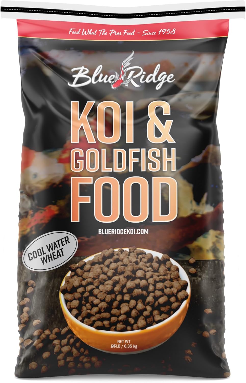 Blue Ridge Koi Fish Food 25lb - Cool Water Wheat 3/16", Fall and Winter Floating Pond Pellets, Ponds Fish Food