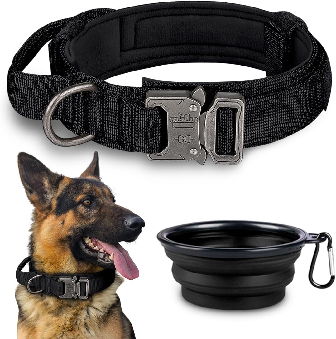 COOYOO Dog Collar,3 Piece Set Tactical Dog Collars, Adjustable Military Training Nylon Dog Collar with Control Handle and Heavy Metal Buckle for Medium and Large Dogs