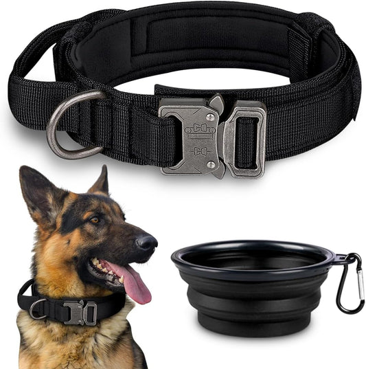 COOYOO Dog Collar,3 Piece Set Tactical Dog Collars, Adjustable Military Training Nylon Dog Collar with Control Handle and Heavy Metal Buckle for Medium and Large Dogs
