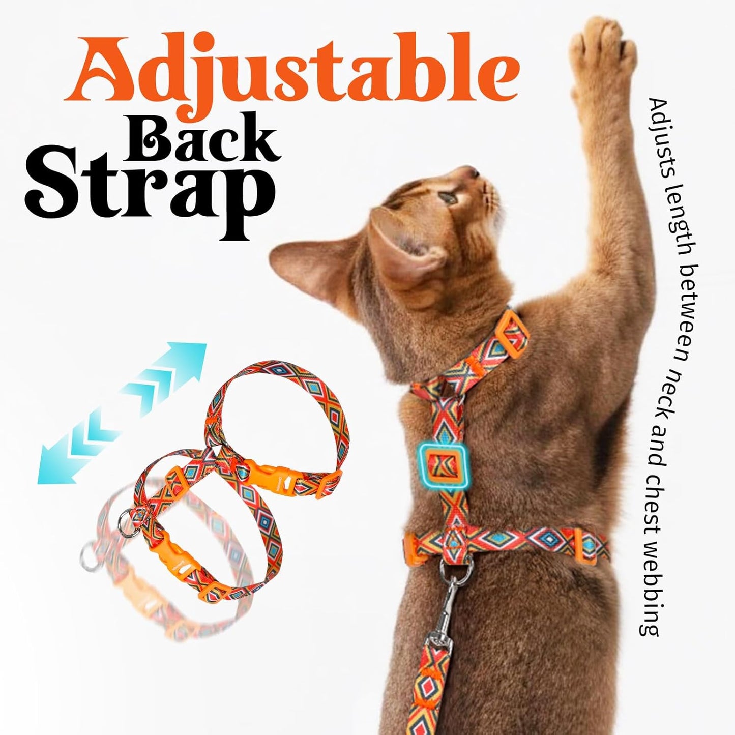 Dooradar Cat Harness and Leash, Escape Proof Adjustable Kitten Vest, Lightweight Soft Pet Straps, Easy Wearing for Small Medium Kitty Safe Walking Travel Control, Orange & Black, M