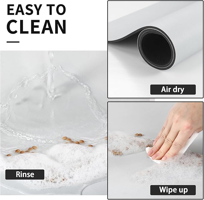 Pet Feeding Mat - Absorbent Dog Mat for Food and Water, No Stains Cat Bowl Mat, Easy to Clean Pet Placemats, Quick Dry Dog Water Dispenser Mat for Messy Drinkers | Light Grey 12"x 19"