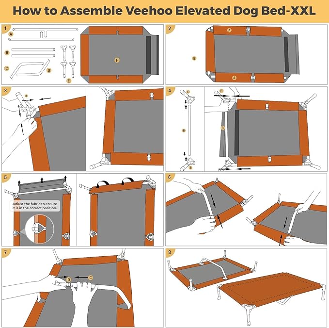 Veehoo Outdoor Elevated Dog Cot Bed-Cooling Raised Pet Bed for XX-Large Dog, Washable Breathable Mesh Hammock Bed with No-Slip Feet,Indestructible Ground Off Training Platform Cot-59x37.5 Beige Coffee
