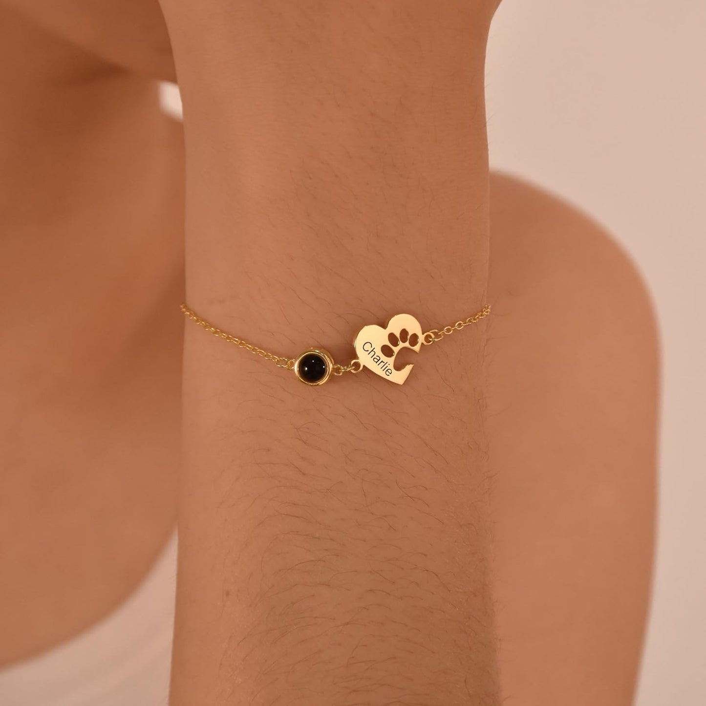 Personalized Pet Name Bracelet Dog/Cat Paw Bracelet Animal Friendly Jewelry Custom Pet Lover Gift Photo Projection Bracelet for Women Mom