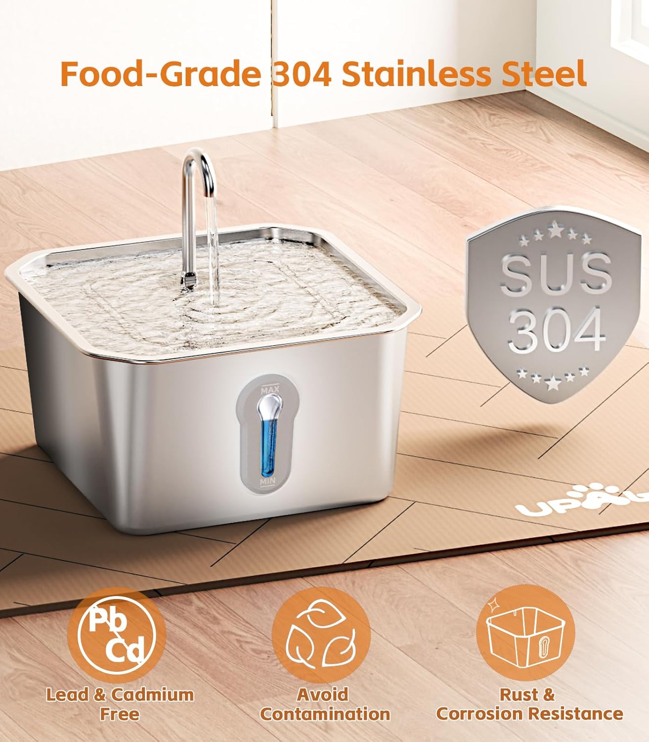 Cat Water Fountain Stainless Steel 135oz/4L Pet Water Fountain for Cats Indoor with 16 Filters Pets Dog Small Animal Automatic Dog Water Dispenser with 8 Filters 8 Sponges Quiet