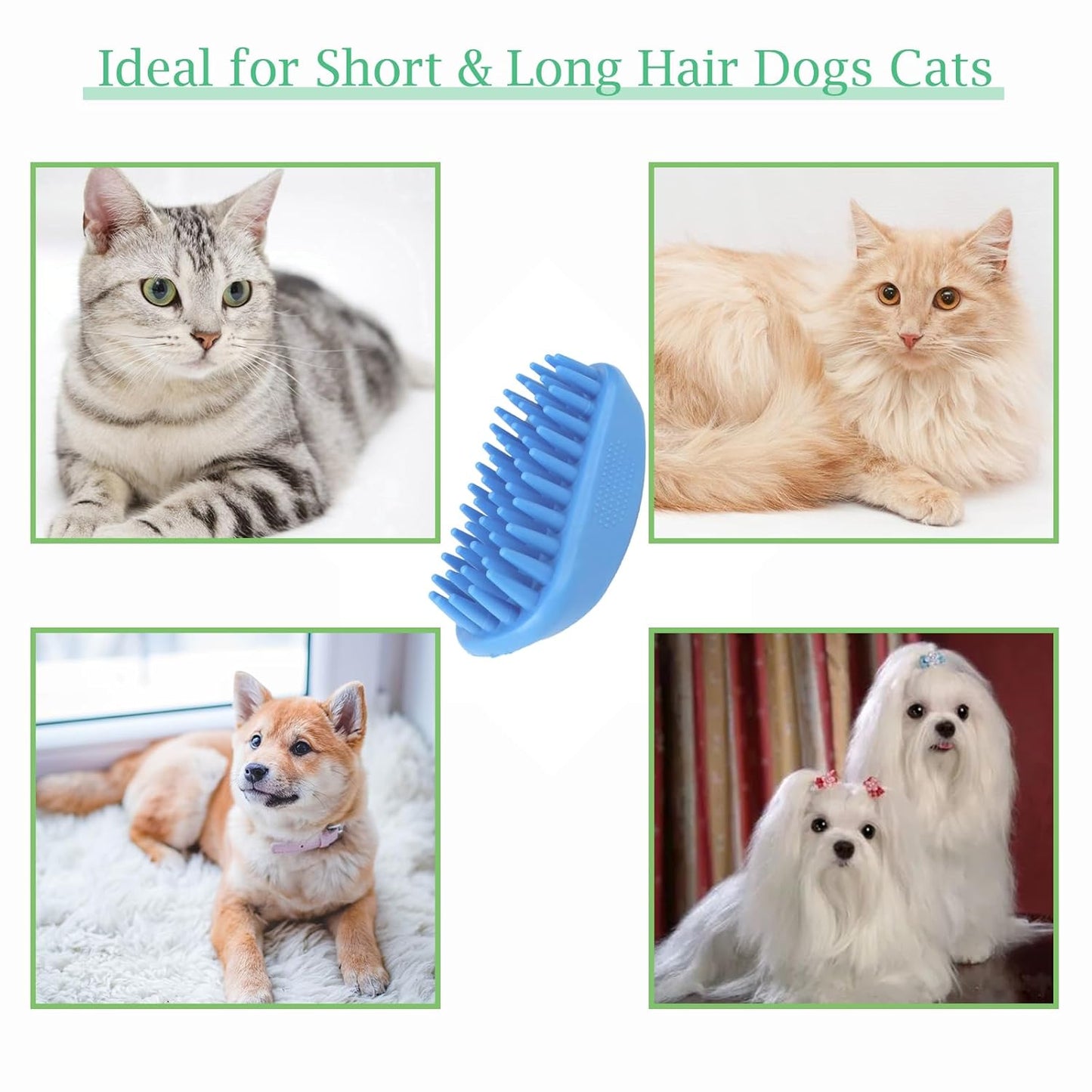 Dog Bath Brush, Pet Silicone Shampoo Brush, Rubber Shower Wash Curry Brush for Short Long Haired Dogs Cats Shedding Grooming and Massage, Pet Rubber Brush Removes Loose & Shed Fur (Blue)