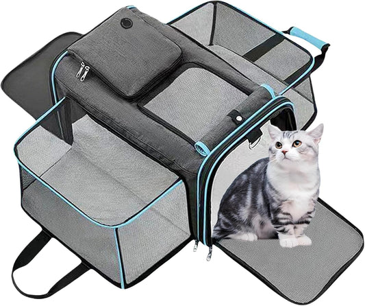Expandable Travel Small Dog Cat Carrier(Large),Airline Approved Soft-Sided Pet Carrier with Removable Fleece Pad and Pockets for Cats/Puppy and Small Animals