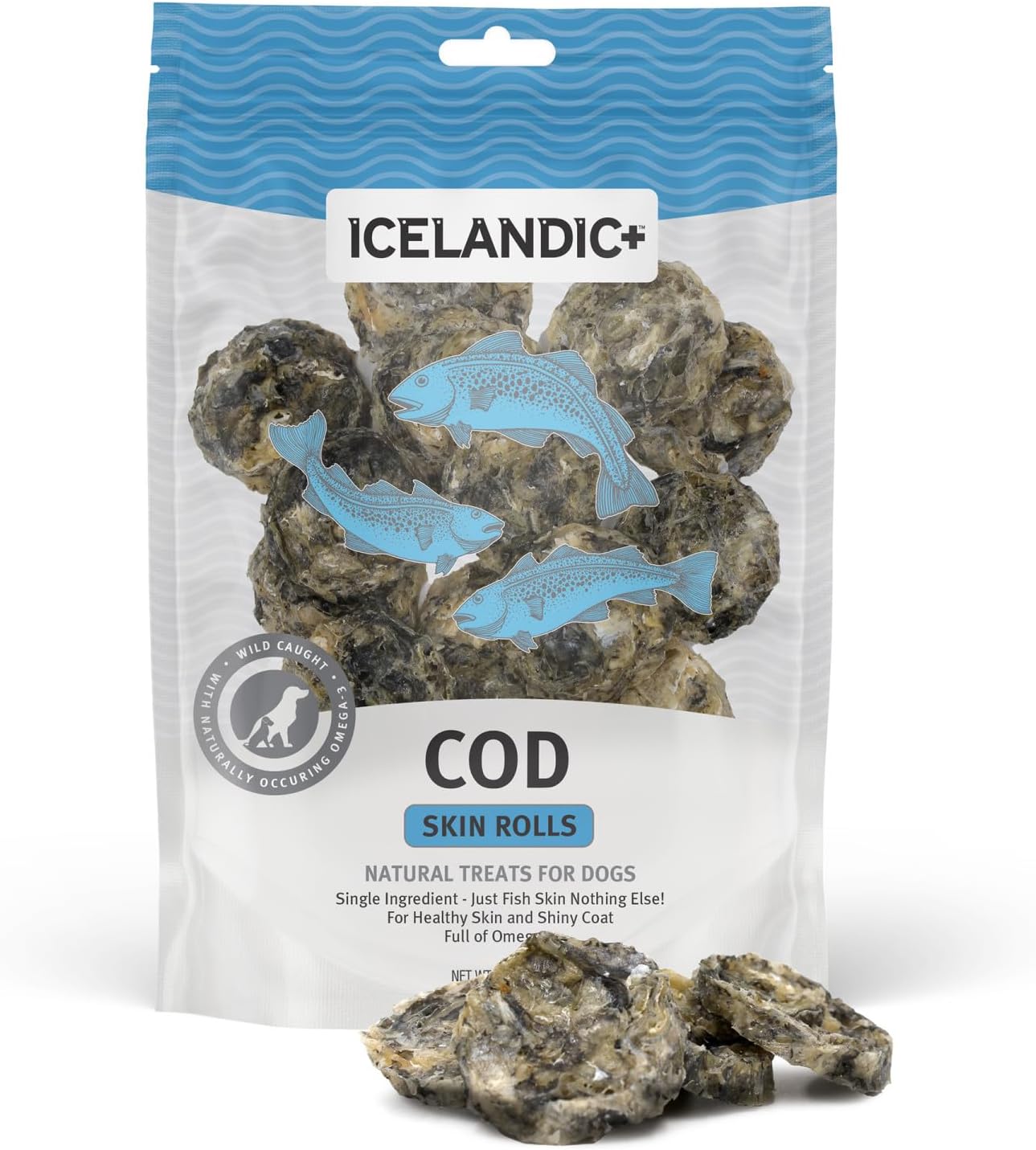 Icelandic+ Skin Rolls: Cod - 3oz Bag, Dog Treats, Pure Wild-Caught Air-Dried Fish, Single Ingredient Snacks, Pe Chews, Just The Fish Nothing Else
