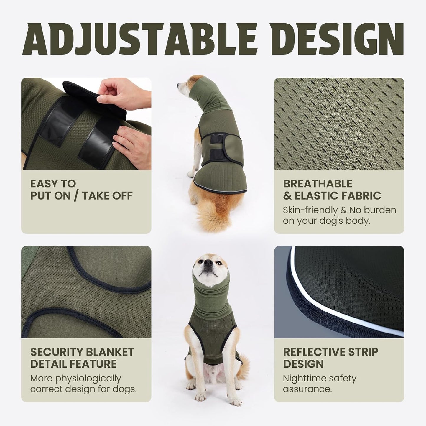 Dog Anxiety Vest and Coat, Skin-Friendly Anxiety Calming Hoodie with Ear Wrap, Dog Jacket for Thunder, Fireworks, Travel, Vet Visits and Separation - Keep Pet Calm Without Medicine & Training