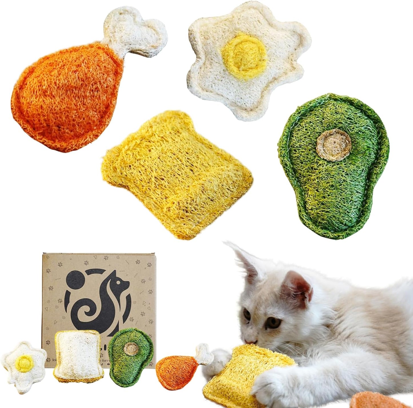 Loofah Chew Cat Toys with Catnip and SilverVine (Actinidia) for Kittens and Cats: Dental Care and Teething Comfort