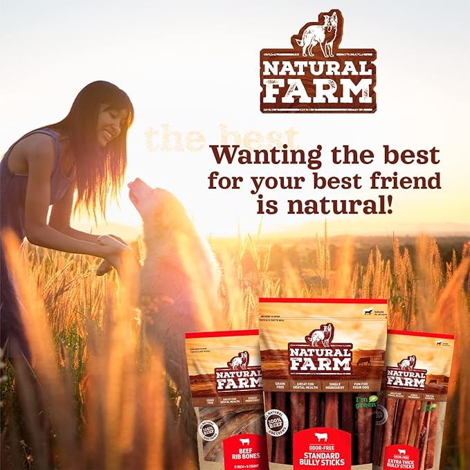 Natural Farm Pork Collagen Sticks Dog Chews, 6-Inch (15 Pack), Odor-Free Long-Lasting Chews, 100% Natural Pork Bacon Skin, Great Alternative for Bully Stick & Rawhide, Great for All Dogs