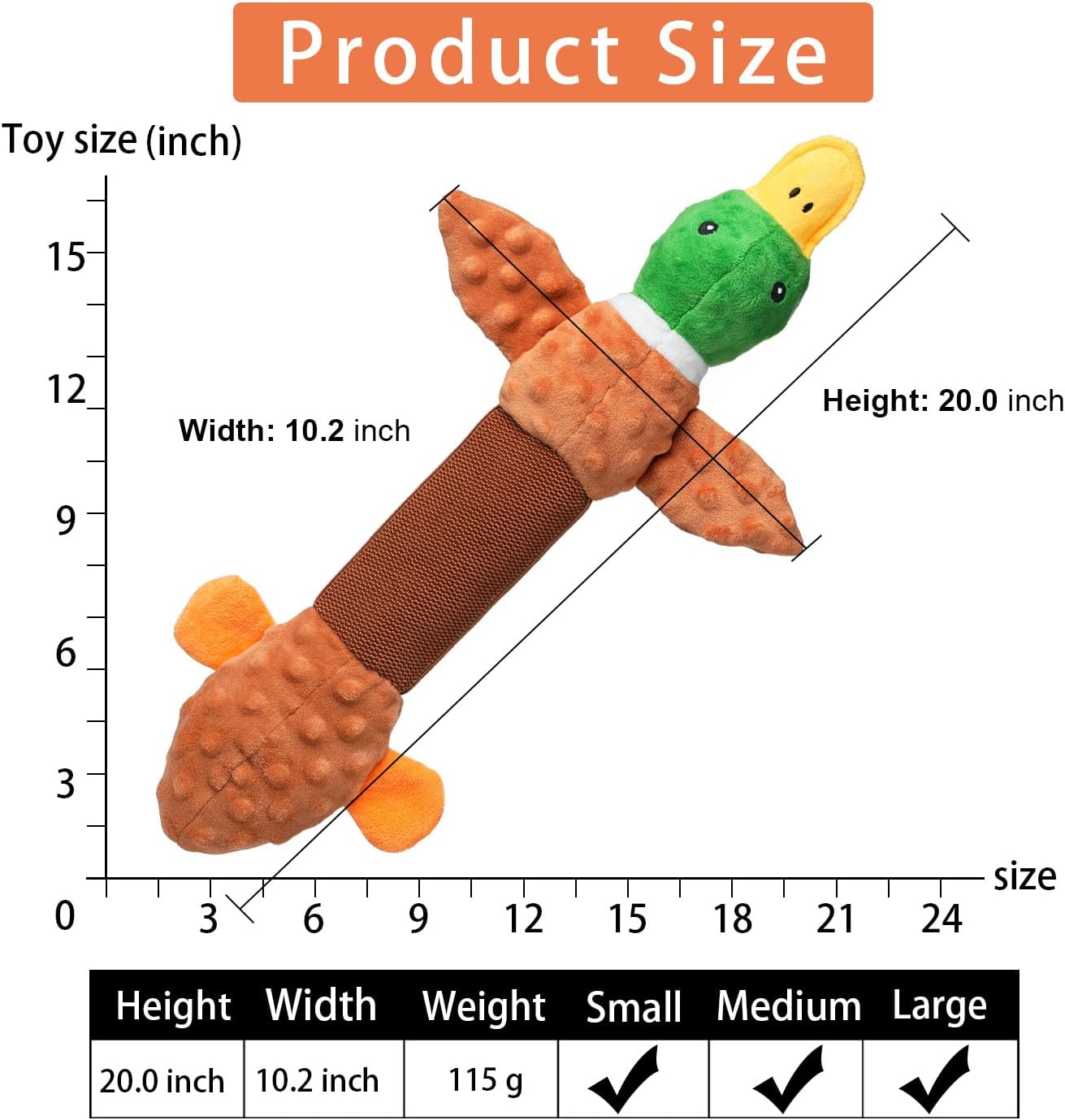 Extra Large Dog Toy, Durable Dog Toy for Large Breed, 20 Inch Tug of War Dog Interactive Toy, Stuffed Animal Dog Chew Toy with Crinkle Paper for Small, Middle and Big Dogs(Duck)