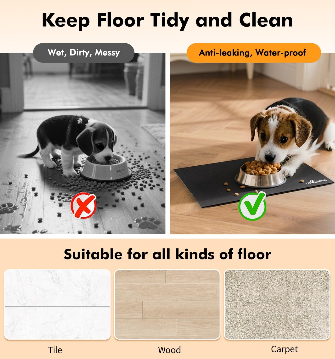 Pet Food Mat Absorbent Cat Food Mat Dog Mat for Food and Water Quick Dry No Stains Dog Feeding Mat Placemat for Messy Drinkers Cat Food Mats for Indoor Cats Bowl Mat Pet Supplies 17"X28" Black