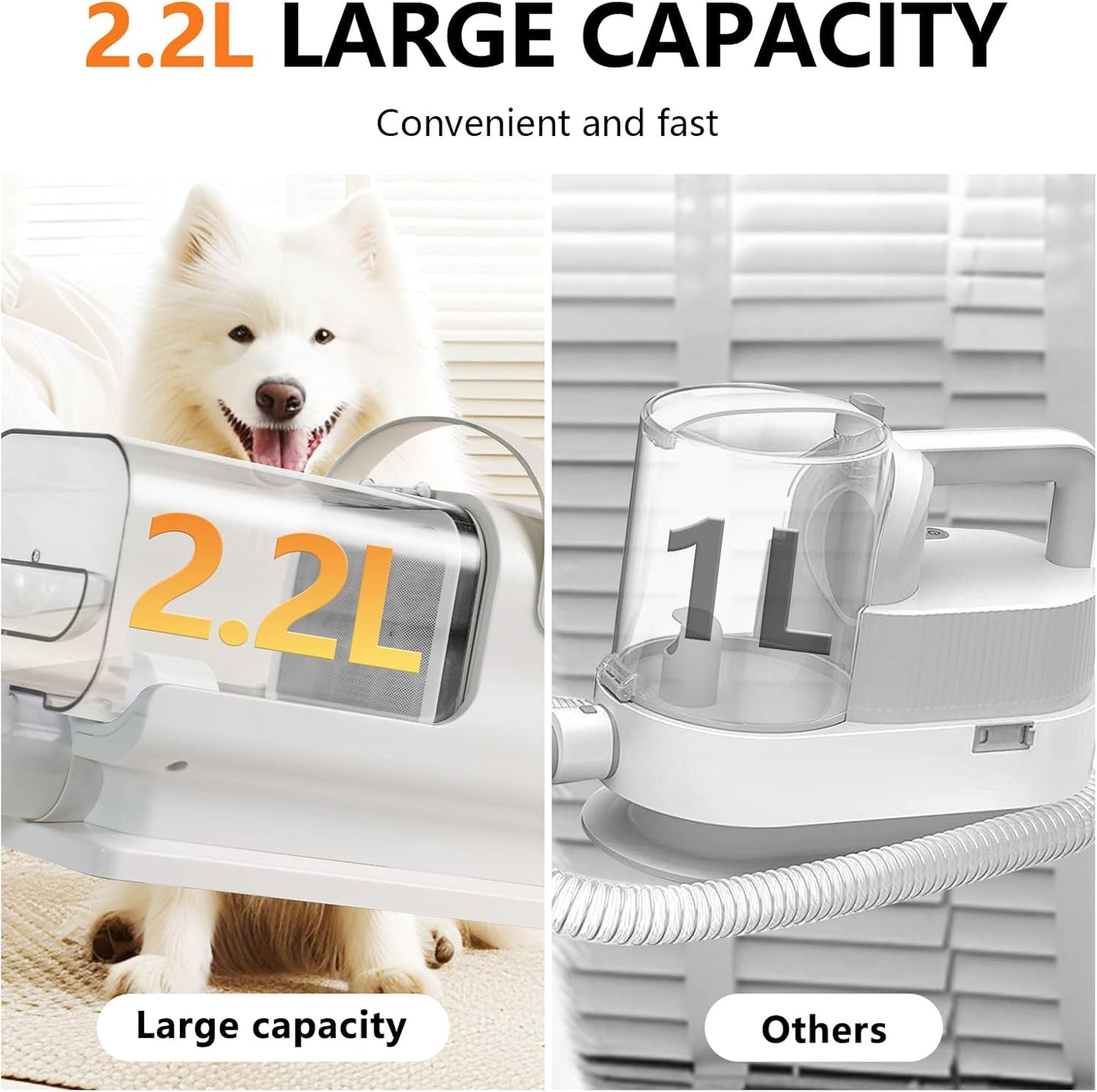 Dog Grooming Vacuum and Dryer,2.2L Pet Grooming Vacuum Kit for Dogs with 8 Tools, Low Noise Adjustable Speed and Temperature Control Blower