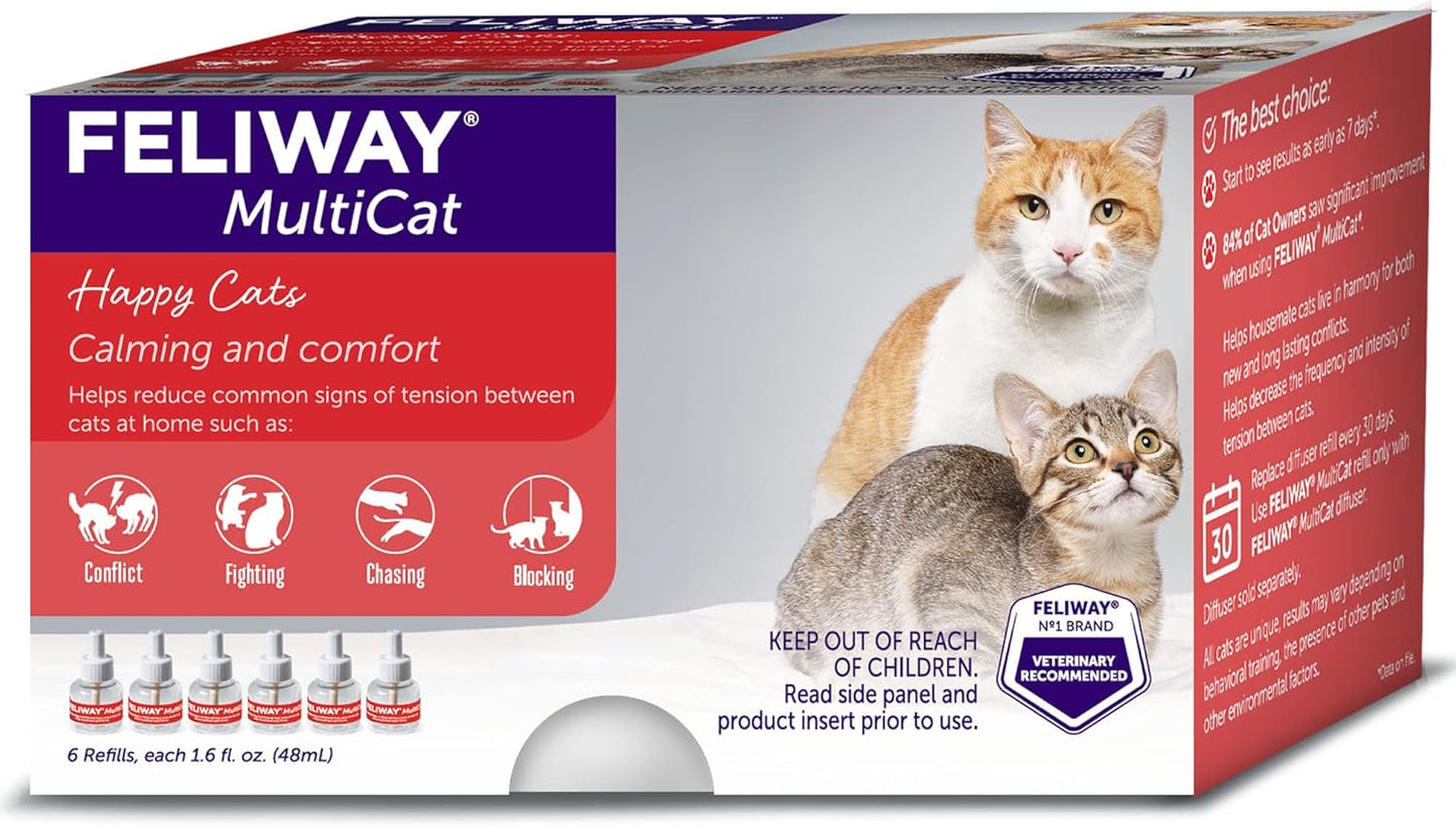 FELIWAY® MultiCat 6 x 30 Day Cat Calming Refills for Pheromone Diffuser, 6 x 48ml Value Pack- Helps Reduce Conflicts and Signs of Tension in Multi-Cat Households