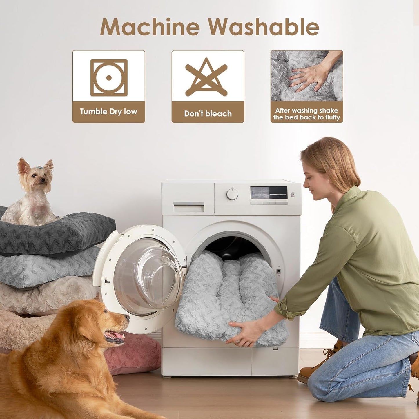 EHEYCIGA Reversible Dog Crate Bed Washable, Comfort Fluffy Plush Dog Kennel Pad Medium Size Dogs and Cats, Deluxe Machine Washable Pet Sleeping Mats, 29" x 21"x 3", Grey