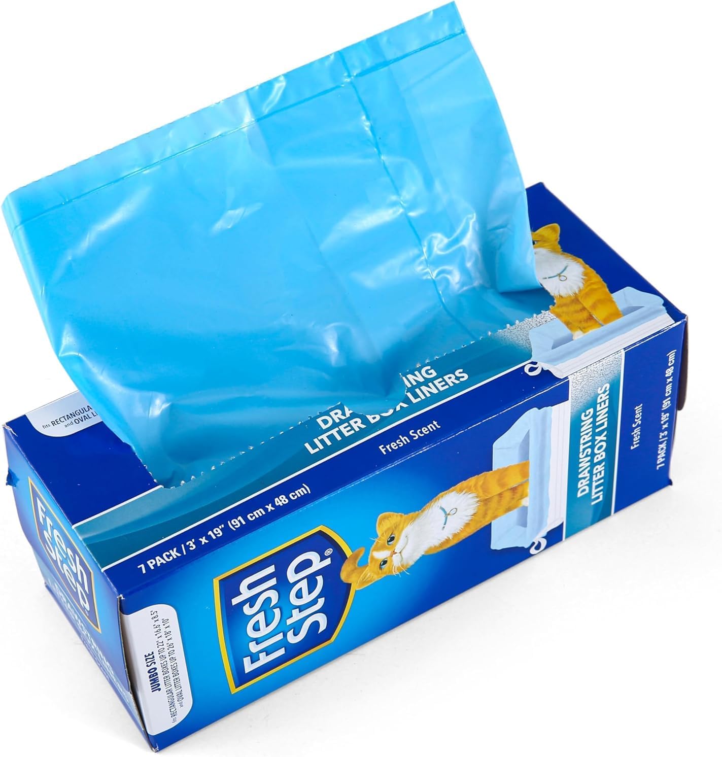 Fresh Step Drawstring Cat Litter Box Liners, Scented, Jumbo Size, 36" x 19" - 7 Count Per Box, 2 Boxes, Kitty Litter Bags, Cat Litter Liners for All Cats to Keep Your Home Clean