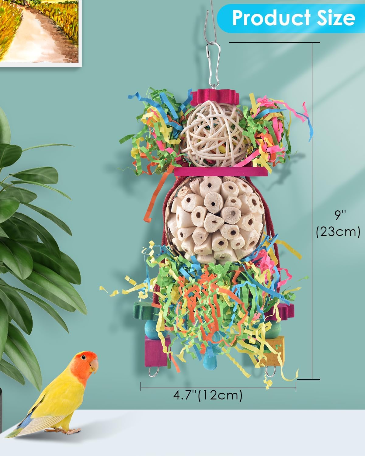 Bissap 2PCS Bird Parrot Foraging Shredder Hanging Toys Sola Balls Sepak Takraw with Pacifier for Small Parrots Parakeets Conures Cockatiels Love Birds Cage Toy