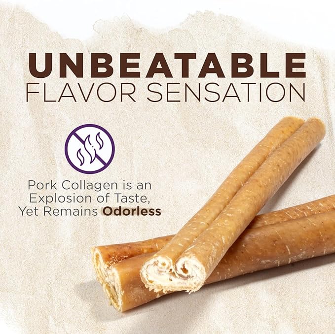 Natural Farm Pork Collagen Sticks Dog Chews, 6-Inch (15 Pack), Odor-Free Long-Lasting Chews, 100% Natural Pork Bacon Skin, Great Alternative for Bully Stick & Rawhide, Great for All Dogs