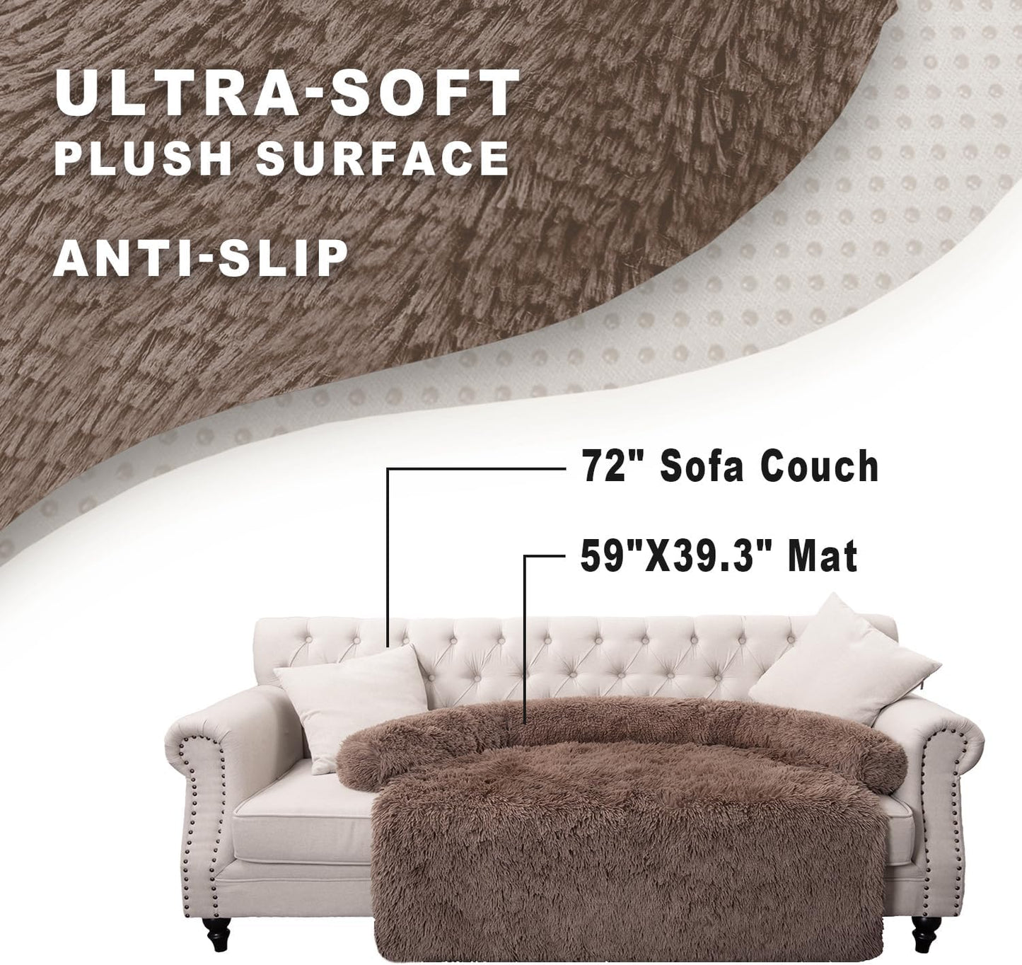 Calming Dogs/Cats Bed Mats, Dog Pad Washable Removable Couch Cover, Plush Long Fur Mat for Pets, Waterproof Lining, Perfect for Small, Medium and Large Dogs and Cats (Desert Brown, 59"x39")